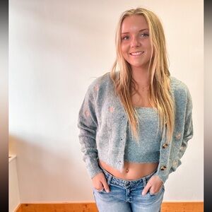 Gray Cozy Cardigan Sweater Set